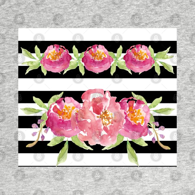 Black and White Stripes with Roses by AmyBrinkman